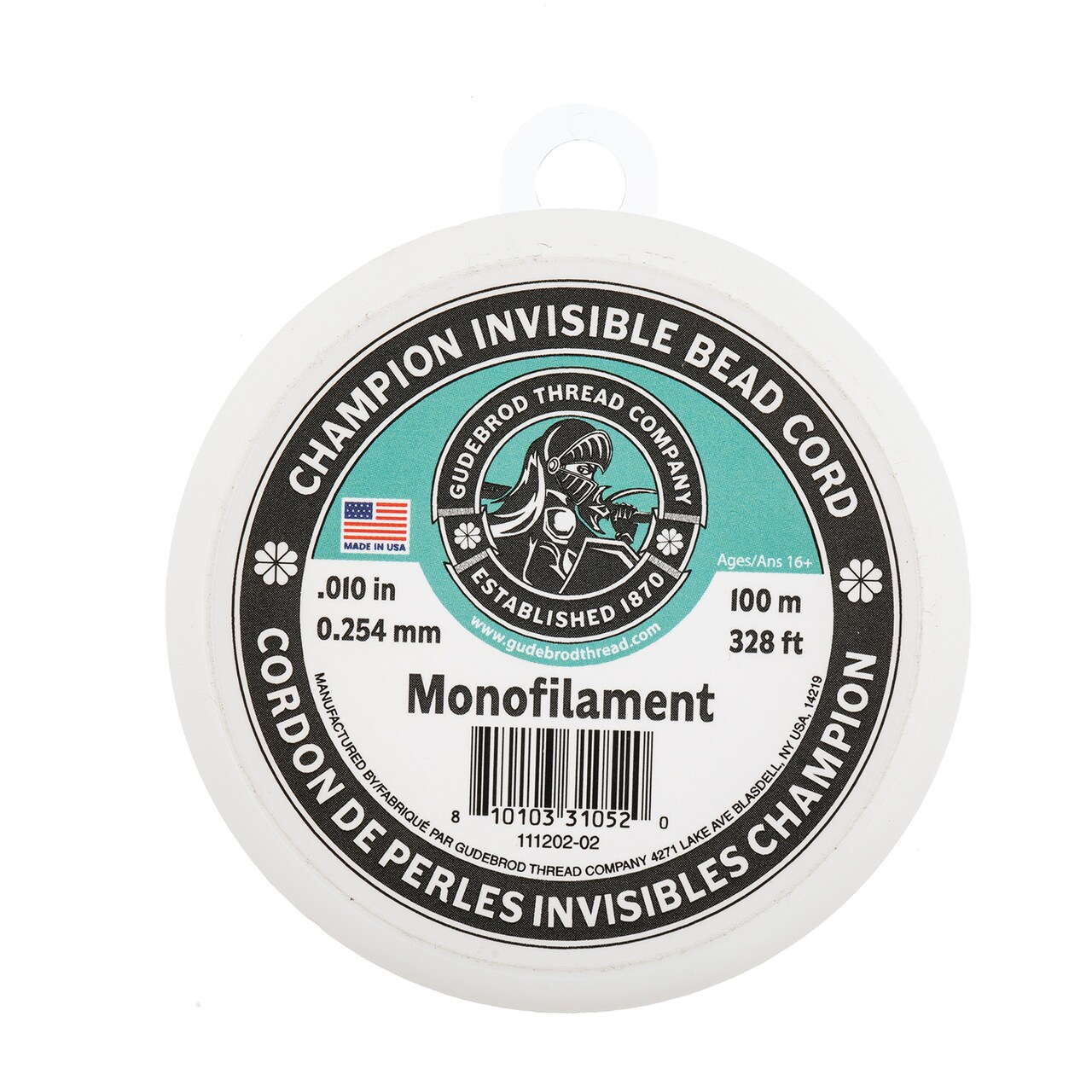 Gudebrod 0.01" Monofilament Champion Invisible Clear Cord | Made in USA